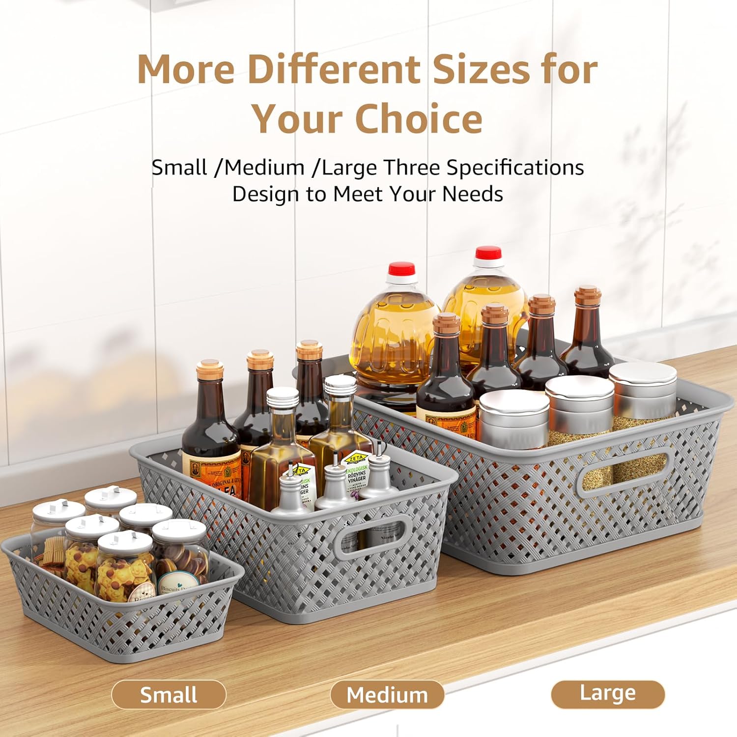 Organization and Storage 3 Packs, Plastic Bins Organizer Bins, Woven Baskets for Storage, Plastic Baskets with