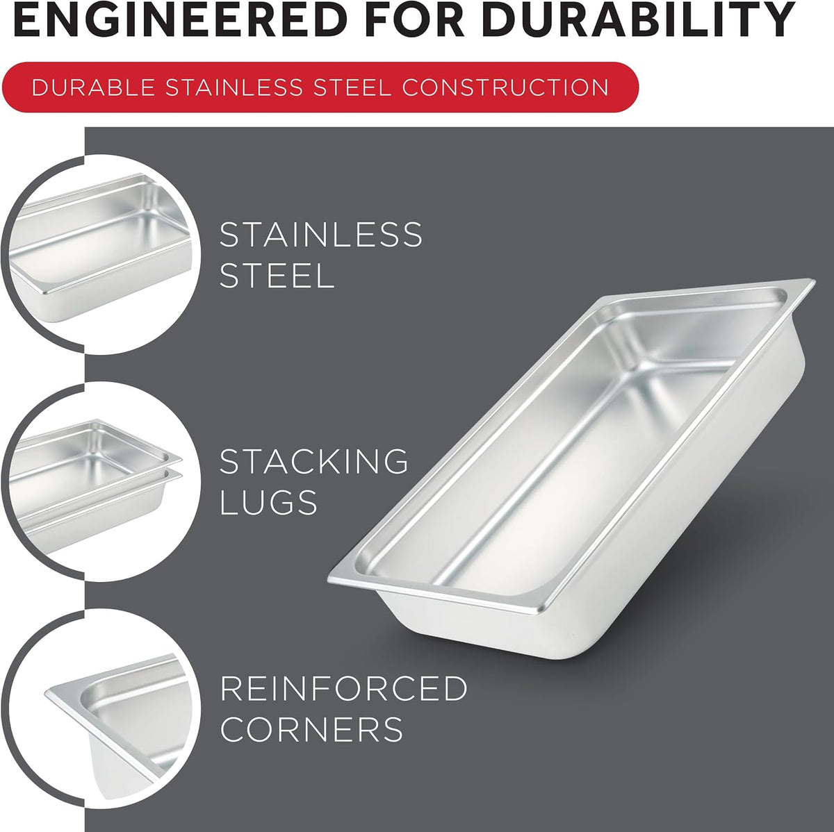 Anti-Jamming Steam Pan, Full-Size x 4-Inch,Stainless Steel,Medium