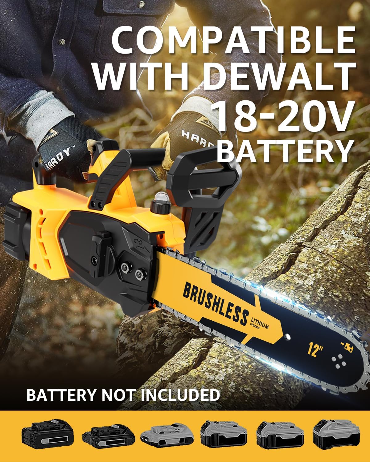 Brushless Cordless Chainsaw Electric 12 Inch Compatible with Dewalt 20V Max Battery Power, No Battery Included 45Ft/s