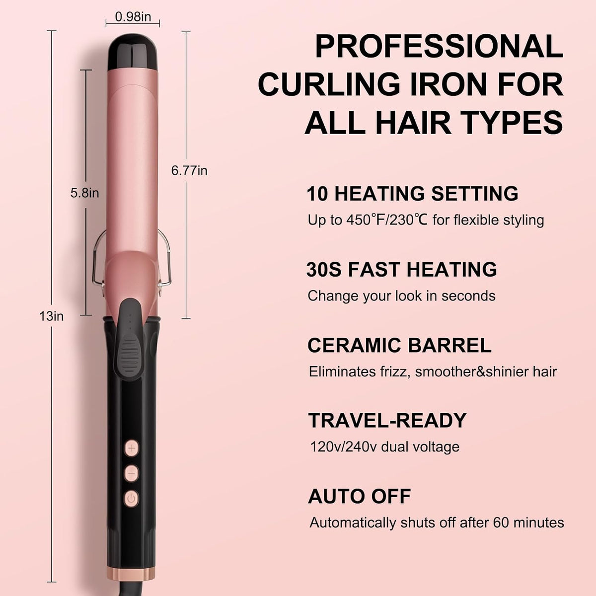 Hair Curling Iron Wand 1Inch for Classic Curls&Natural Waves | Professional Ceramic Hair Curler Wand, Adjustable