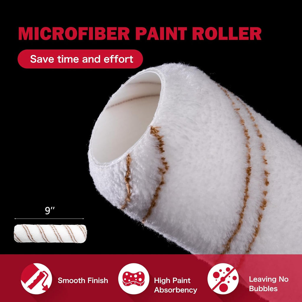 20-Piece Paint Roller Kit, 9 Inch and 4 Inch Microfiber Roller Set with Paint Tray, Liners, Brushes, Drop Cloth and