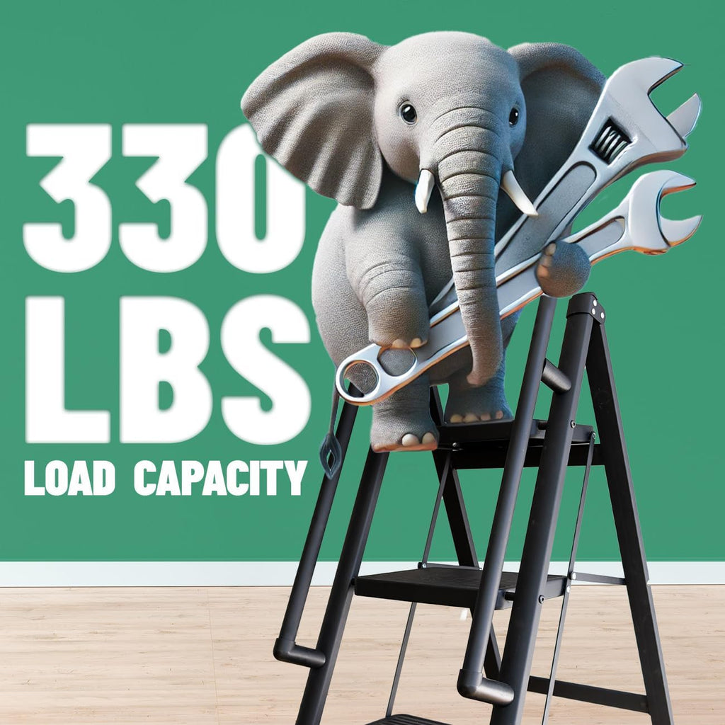 5-Step Folding Ladder with Handrails, Heavy Duty Ladders for Home & Kitchen, Folding Ladder Easy to Store, Tall