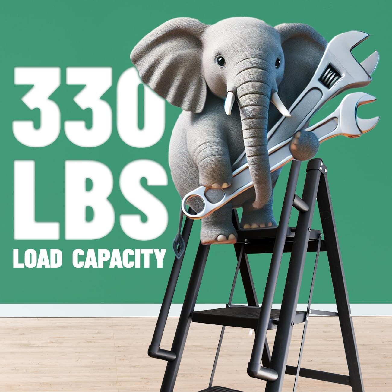 5-Step Folding Ladder with Handrails, Heavy Duty Ladders for Home & Kitchen, Folding Ladder Easy to Store, Tall