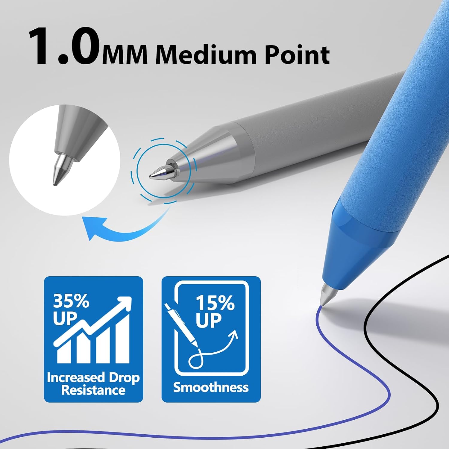 Pens Bulk, 52 Pack Ballpoint Black & Blue Ink, 1.0MM Medium Point Bluk Retractable for Smooth Writing, Quick Drying