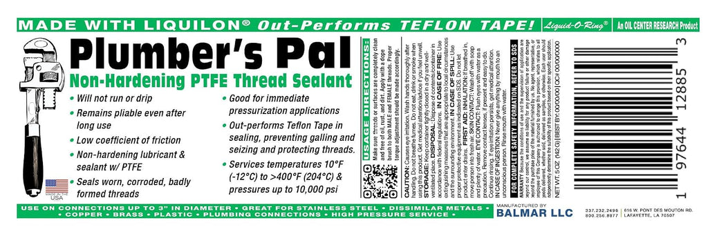 Plumber’s Pal Non-Hardening PTFE Thread Sealant Paste (5oz) | Seals Worn Metal and Plastic Pipe Threads, High