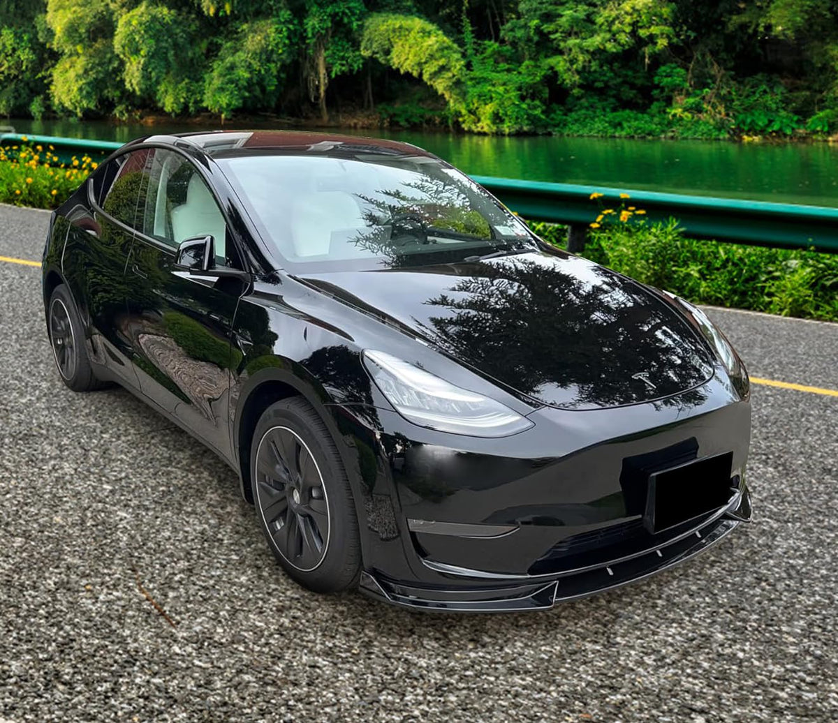 Fit 2020-2025 Tesla Model Y 3PCS Front Bumper Lip Matte Black
