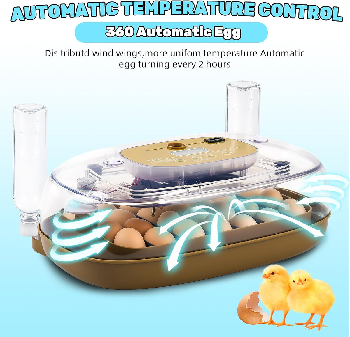 24 Eggs Incubator with Auto Water Refill & Humidity Control, Automatic Egg Turner, Built-in LED Candler, Species