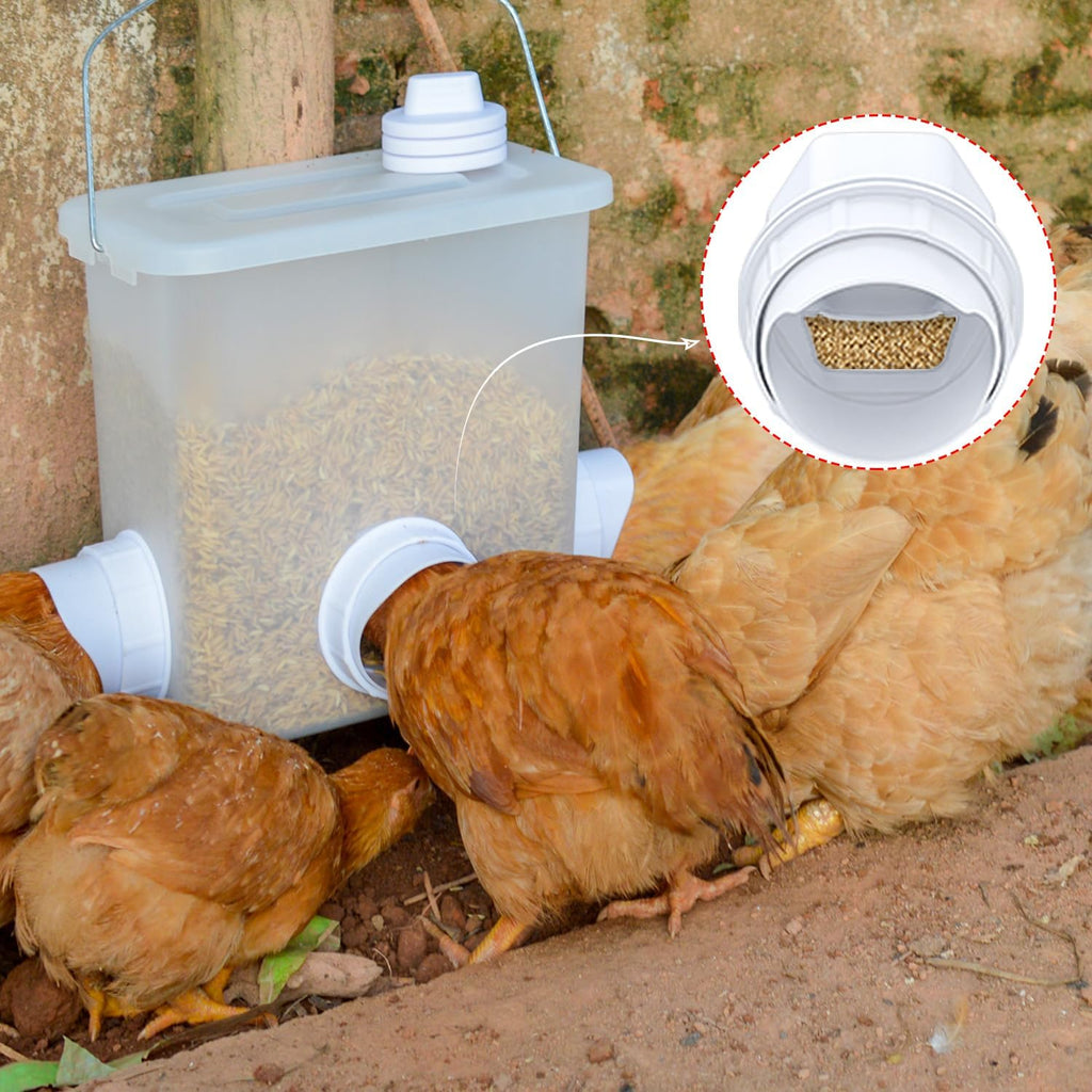 DIY Chicken Feeder No Waste Automatic Poultry Feed Kit for Buckets, 4 Ports