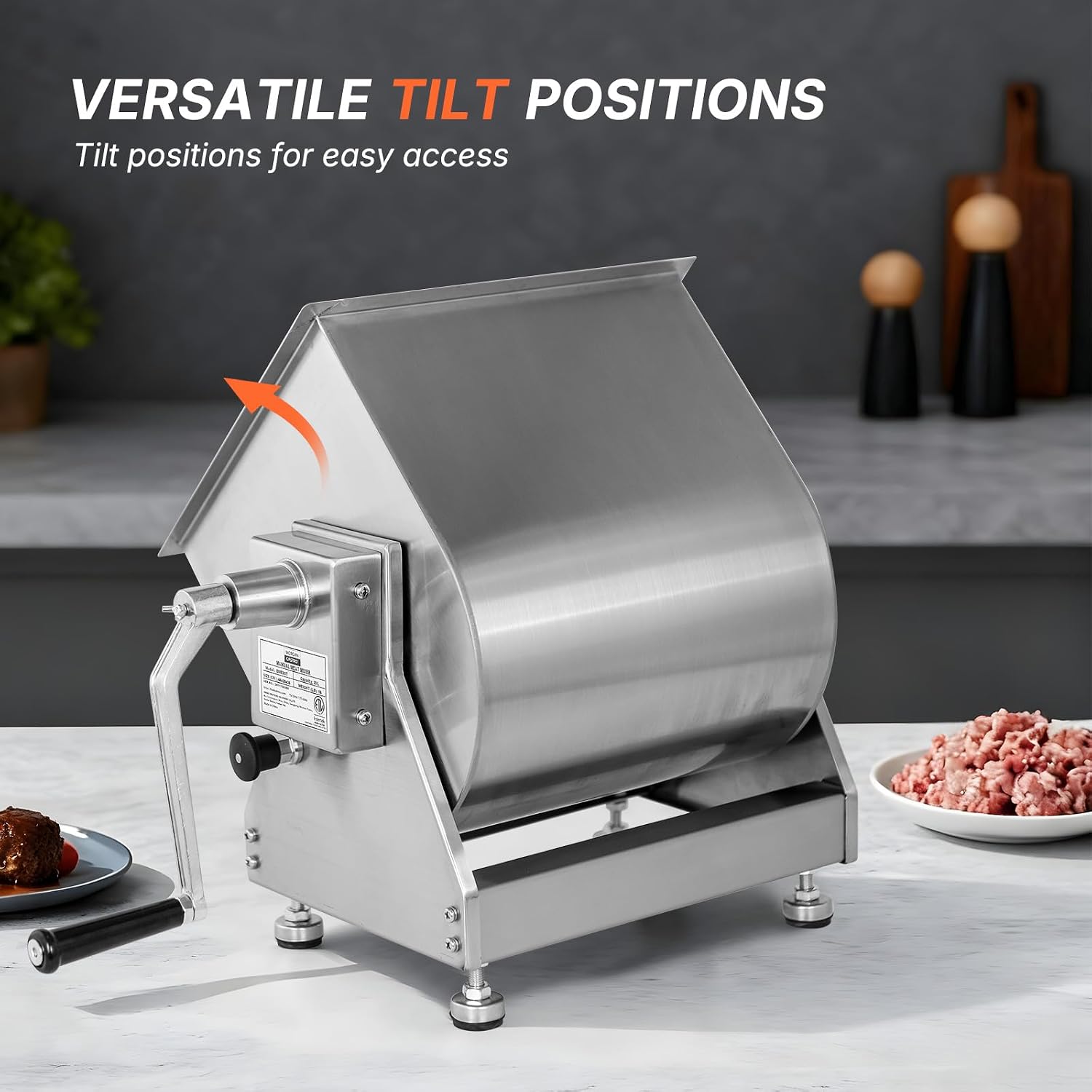 Hakka Manual Meat Mixer 45lb/22.5L, Tiltable Tank 30L Stainless Steel Updated Commerial Food Mixer for Meat and