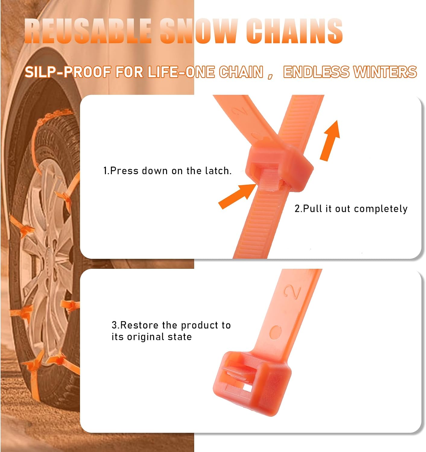 12 Pcs Reusable Snow Chains，Universal Emergency Adjustable Anti-skid Tire Chains Fit for Universal Winter Car Truck