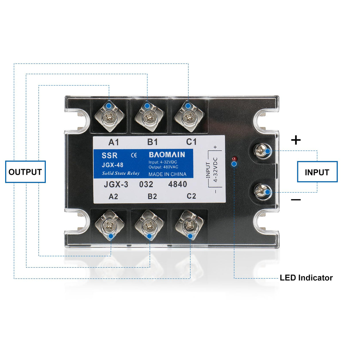 BAOMAIN 3 Phase Solid State Relay, JGX-3340A DC to AC 40A SSR, Three Phase Relay for CNC Machinery, Temperature Controller, Industrial Automation