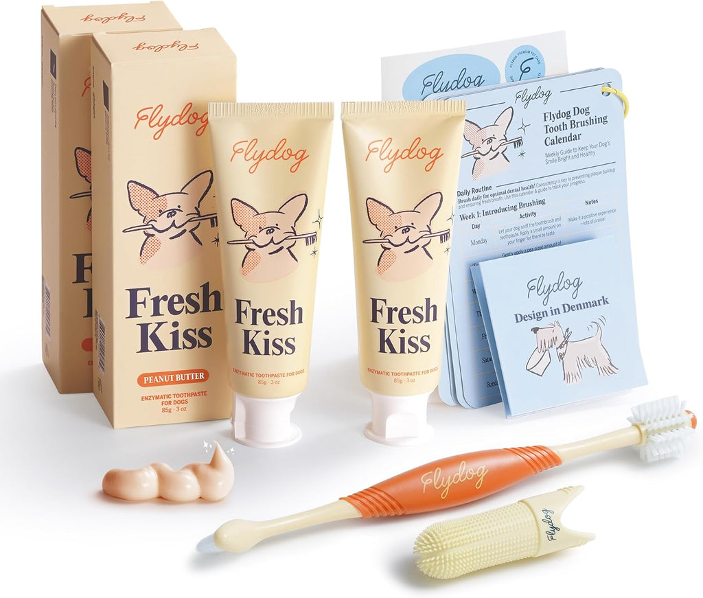 Fresh Kiss Dog Tooth Brushing Kit - Vet Approved Formula, Enzymatic Dog Toothpaste and Brush - Breath Freshener &
