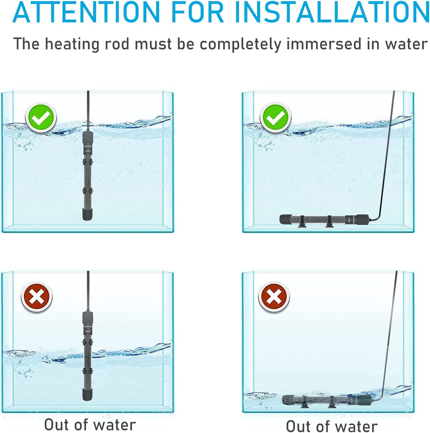 Small Submersible Aquarium Heater, Adjustable Mini Fish Tank Heater 25W 50W 100W 200W 300W with External Temperature