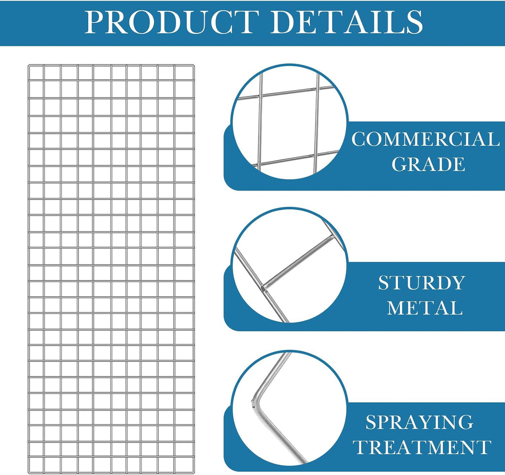 6 Pcs Commercial Grade Gridwall Panels for Display, Heavy Duty Wire Grid wall Display Rack Metal wall Mount Grid with