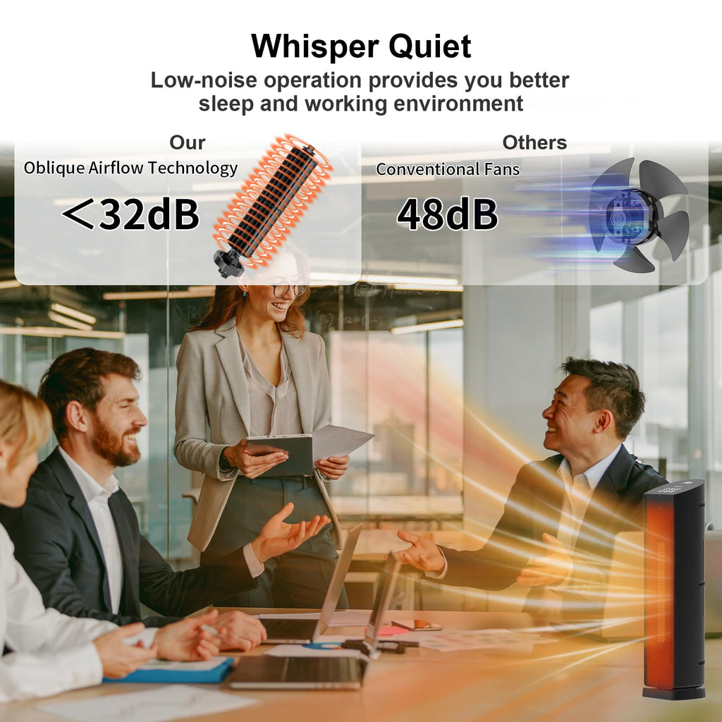Space Heater for Indoor Use - 24 inches 1500W Ceramic Heater with Remote Control, 12 Hour Timer, Oscillation, LED