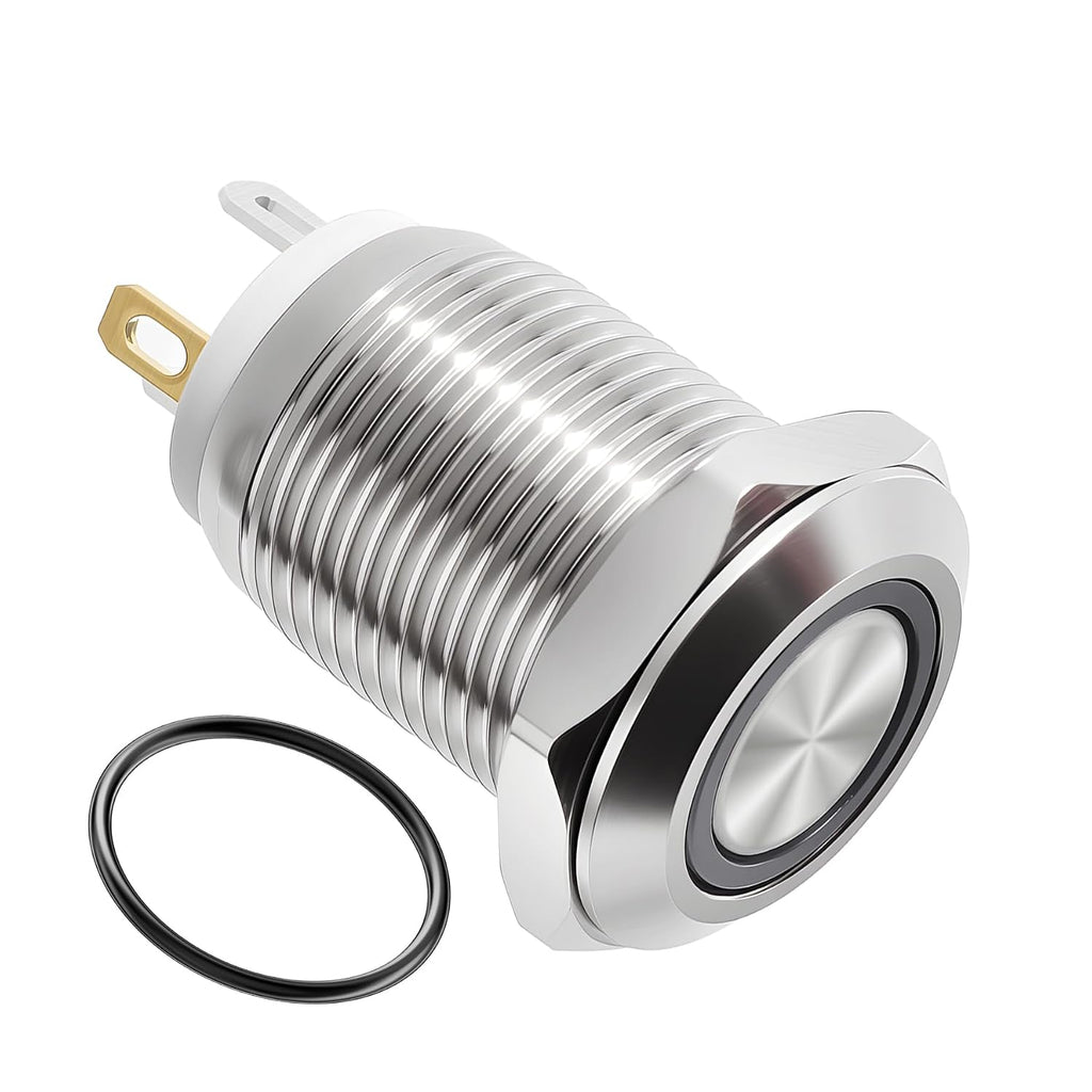 12mm Momentary Push Button, 3-6V, O Shape White LED, 304 SS
