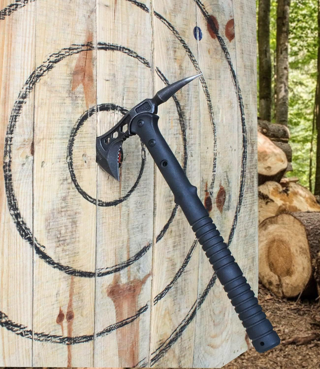 Camping Axe, Tomahawk with Spike, Survival Hatchet with Sheath, Nylon Fiber Handle for Outdoor Survival Hiking