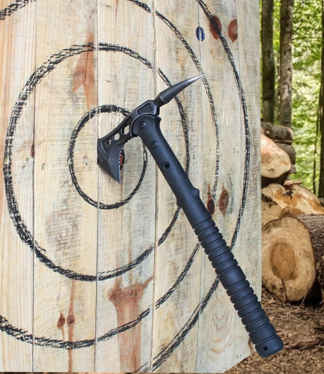 Camping Axe, Tomahawk with Spike, Survival Hatchet with Sheath, Nylon Fiber Handle for Outdoor Survival Hiking