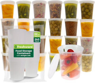 Food Storage Containers [240 Set] 32 oz Plastic Deli Containers with Lids, Slime, Soup, Meal Prep Containers | BPA