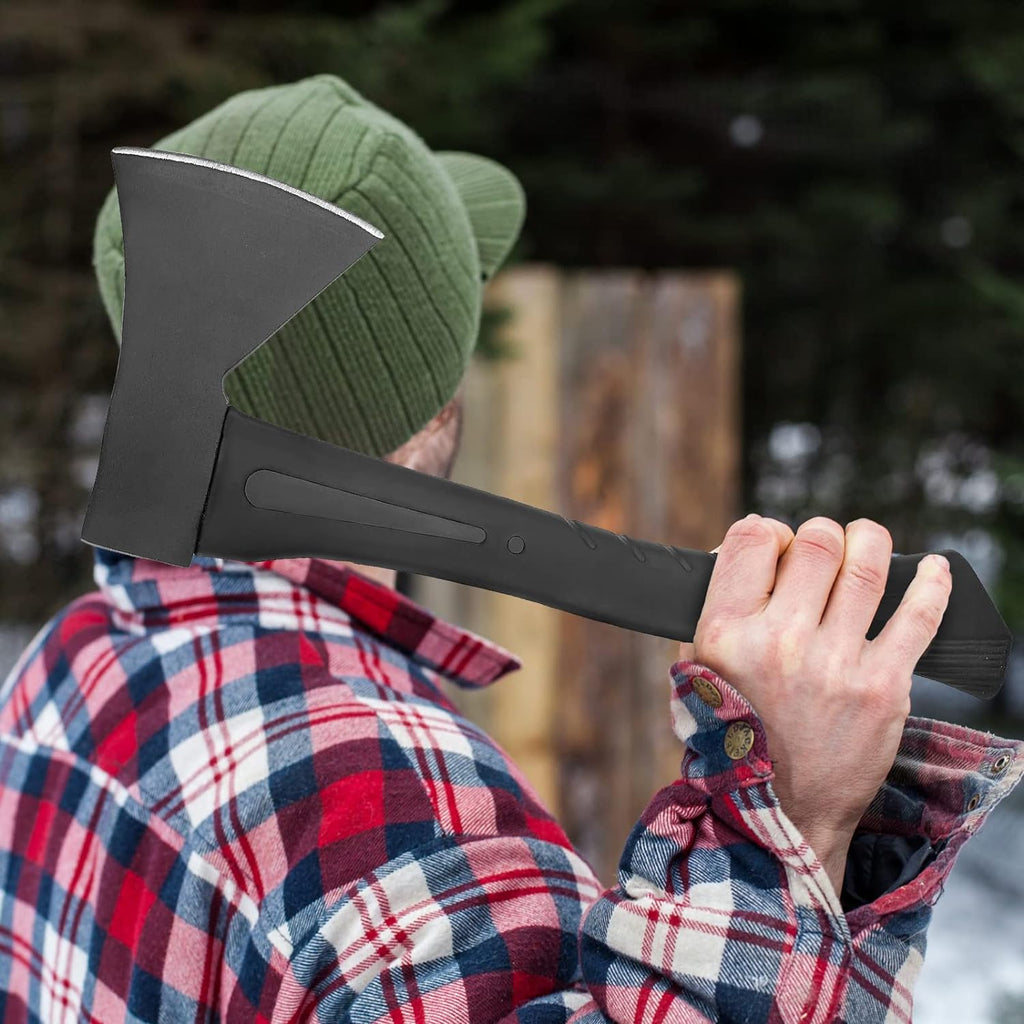Camping Hatchet, 14" Camping Axe Throwing Axe for Outdoor Wood Splitting and Kindling, Forged Carbon Steel Heat