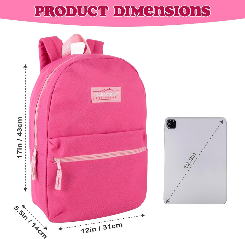 Classic 17 inch Backpacks with Adjustable Padded Straps | School Backpacks for Girls, Boys (Pink)