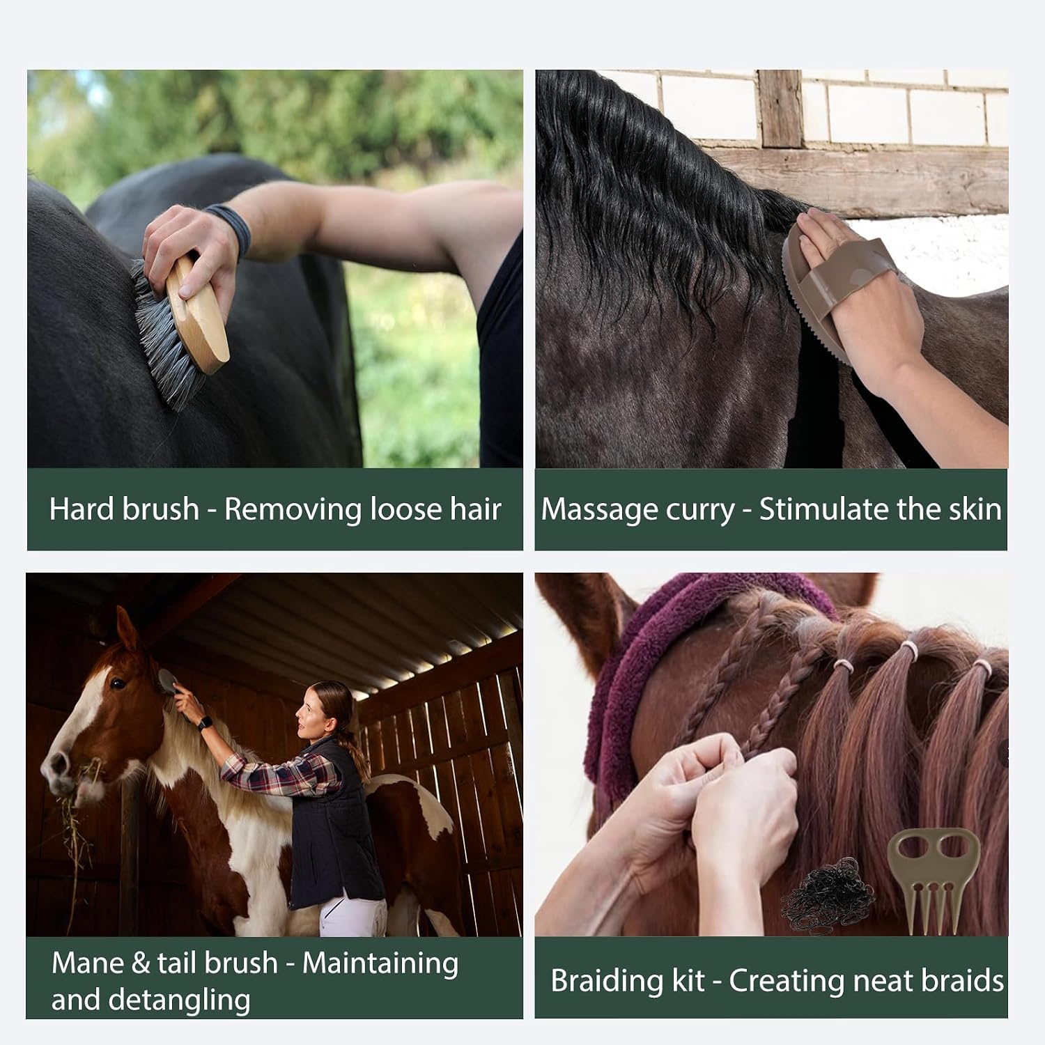 Horse Grooming Kit 13 Piece, Horse Brushes for Grooming Supplies Set with Organizer Bag, Horse Brush & Curry Comb for