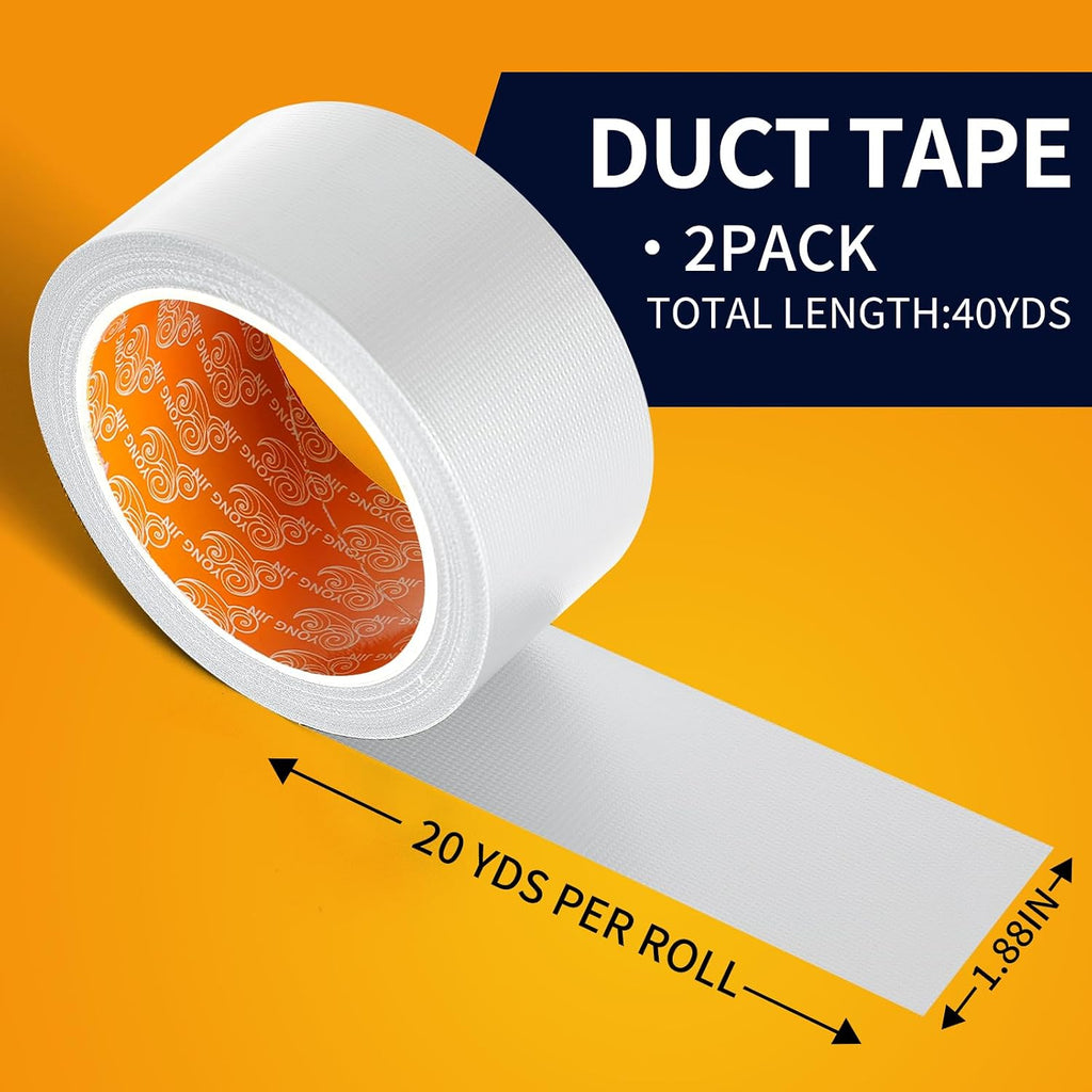 White Duct Tape Waterproof, 2 Pack, 2 Inch x 40 Yards Total