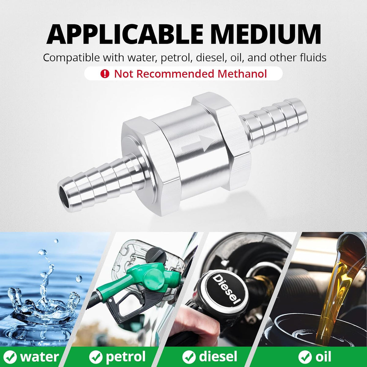 EVIL ENERGY 1/2" Fuel Check Valve One Way Inline Non Return Diesel Gasoline Silver (12mm OD,2PCS)