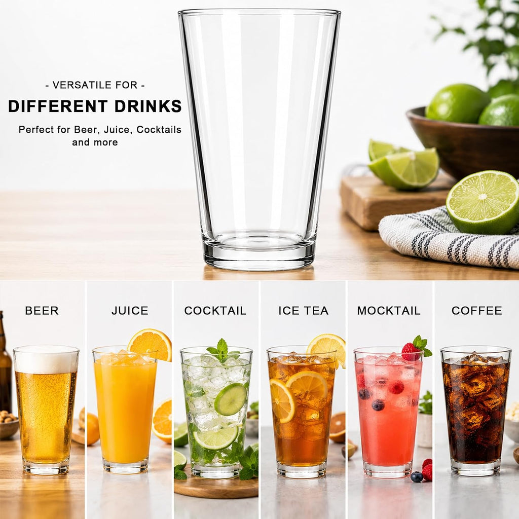 Beer Glass Set of 4, 16 oz Pint Glasses