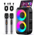 Karaoke Machine for Adults Kids, Portable Bluetooth Speaker with 2 Wireless Microphones, TWS Mode & LED Light, 10H