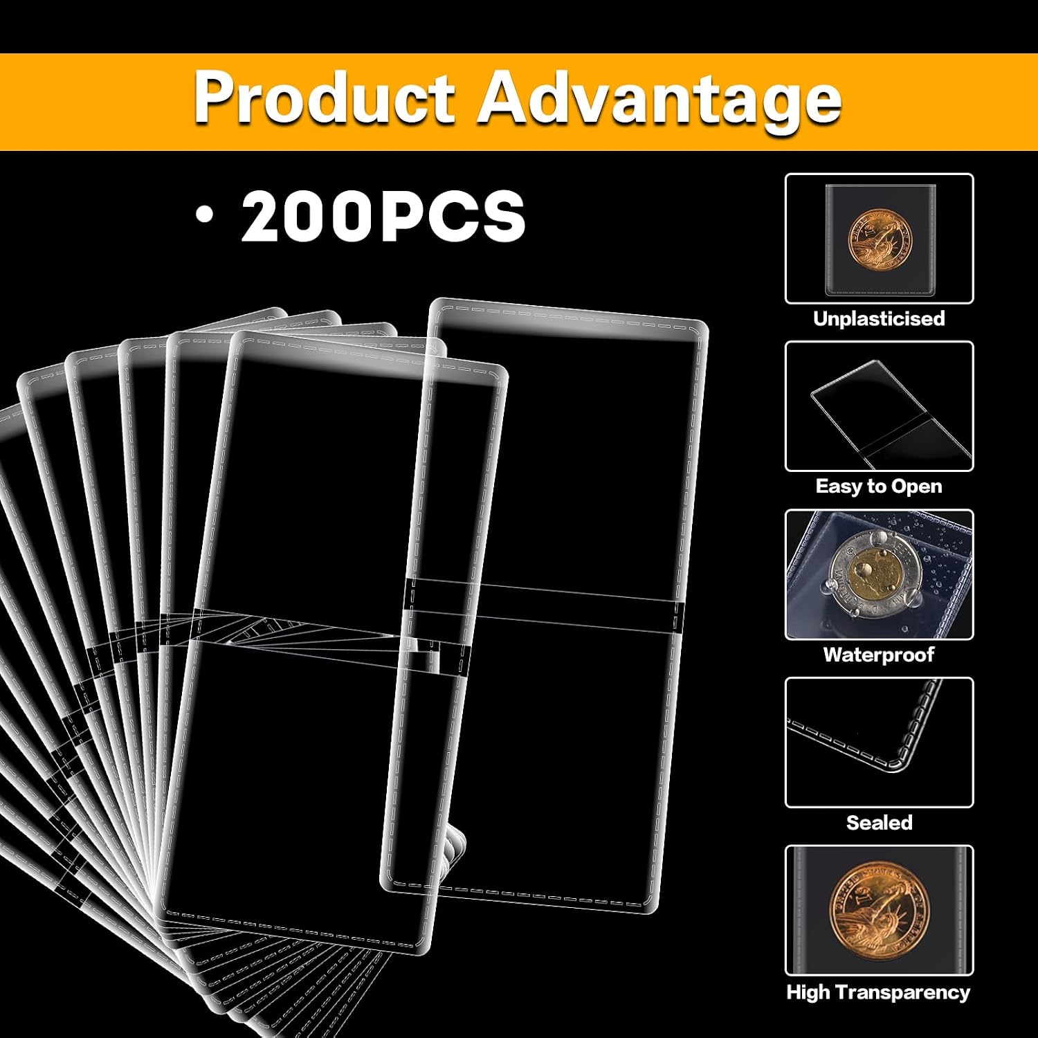 200-Pack 2 x 2 Inch Double-Pocket-Coin-Flips - Coin Pocket Holders, Unplasticized Coin Sleeves, Vinyl Coin Collection