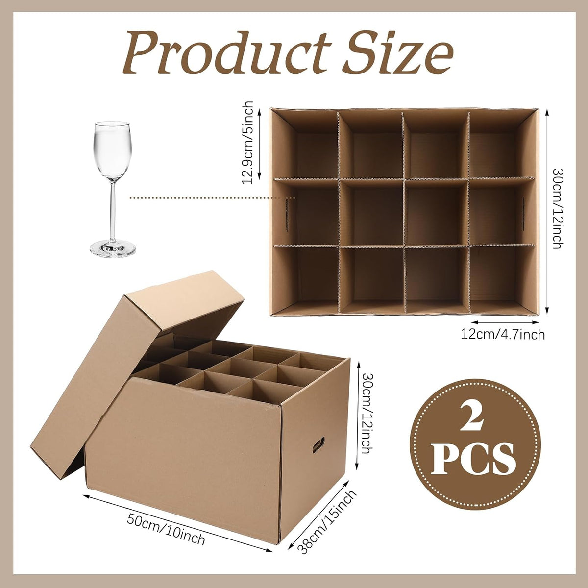 2 Pack Wine Glass Moving Boxes Kitchen Moving Boxes with Handle Kitchen Kit with Lid for Dish Glassware (20 x 15 x 12