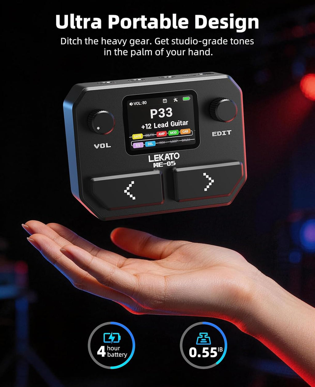 Multi Effects Guitar Pedal, with 125 Effects 30 Amp Models & 30 Cab Sims, 40s Looper, Drum Rhythms, Support NAM/IR