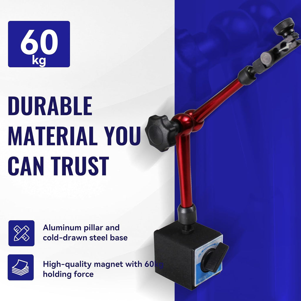 HFS (R) 132lbs/60kg Max Pull Clamping Hole Diameter 8mm Magnetic Base Adjustable Metal Test Indicator Holder Digital Level 14" - Tool Stand