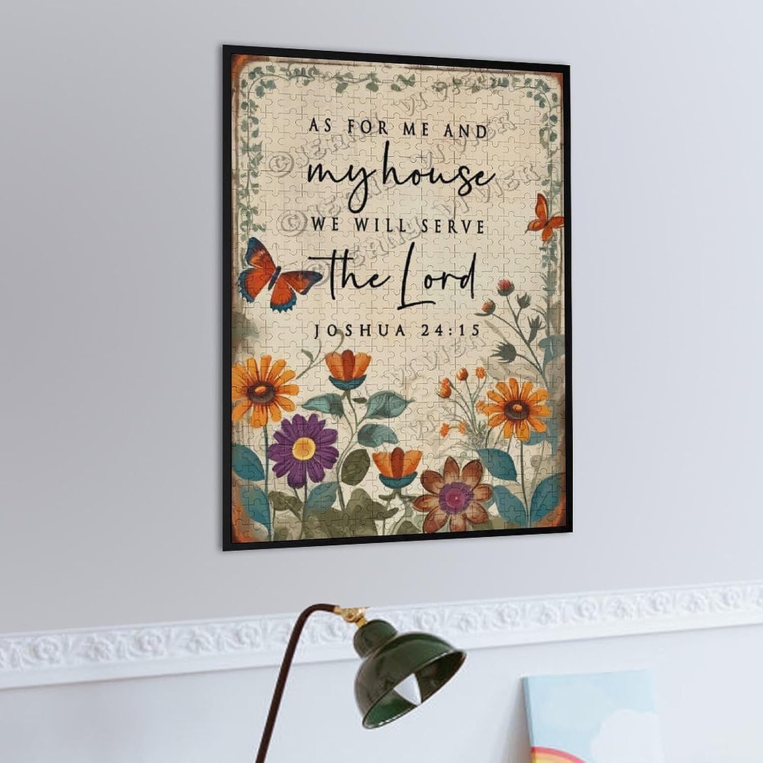 Wild Flower As for Me and My House We Will Serve The Lord Joshua 24：15 Wood Wall Art Wood Decorative for Home Desk