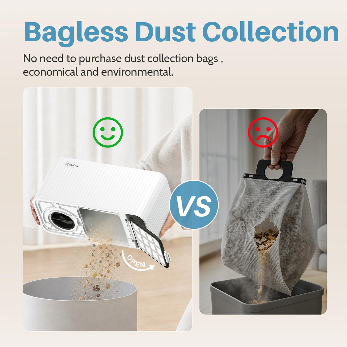 Touchless Vacuum Automatic Dustpan, 20Kpa Suction, Compact Baggless Design
