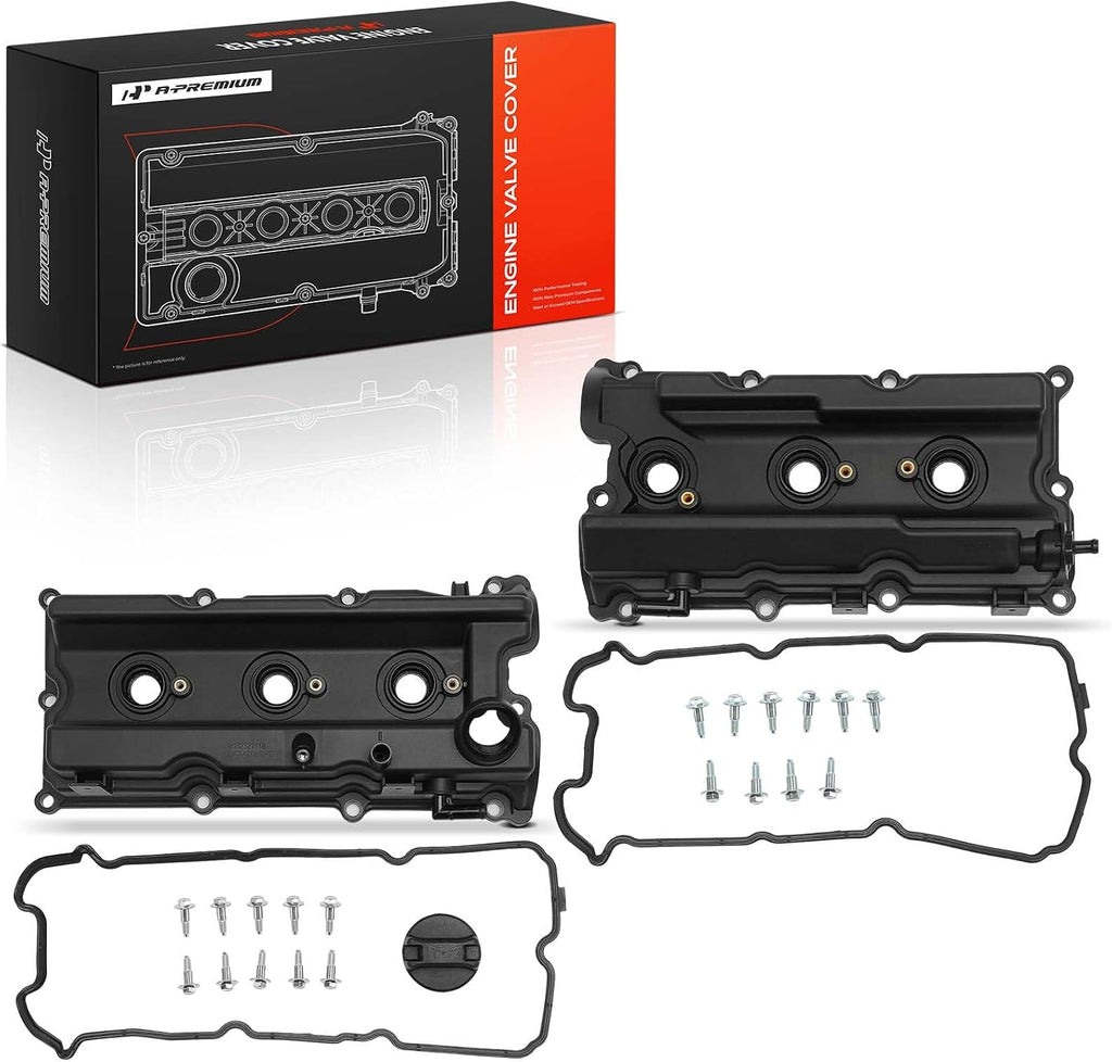 A-Premium Pair [2] Left Right Engine Valve Covers with Gasket & Bolts & Oil Filler Cap Compatible with 2005-2019 Nissan - Frontier, Pathfinder, Xterra, NV1500, NV2500, NV3500 - V6 4.0L VQ40DE