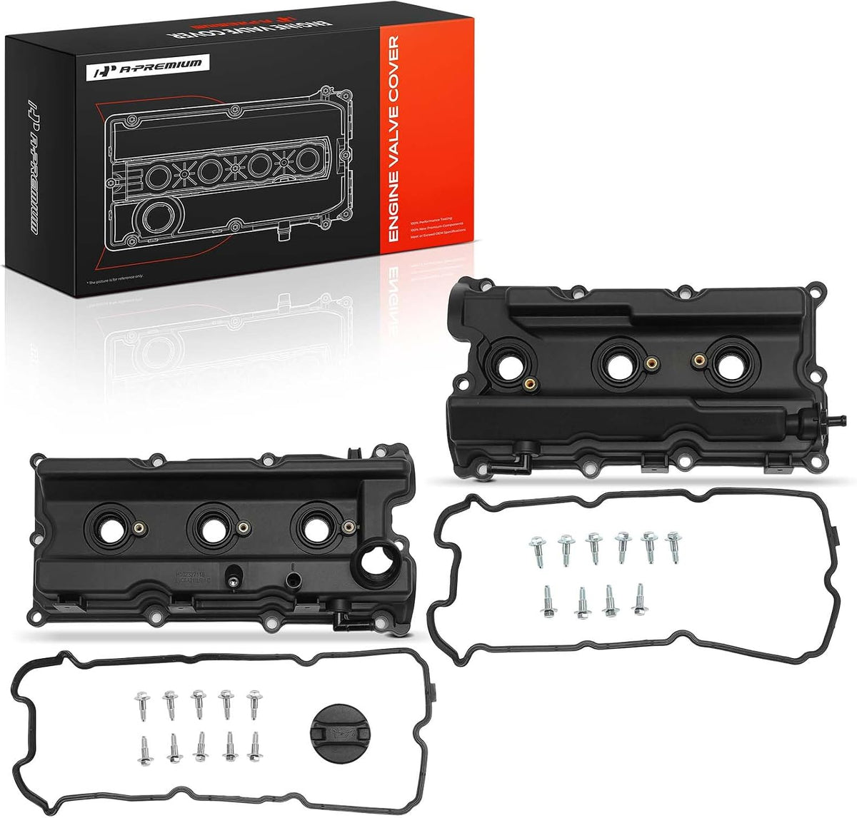 A-Premium Pair [2] Left Right Engine Valve Covers with Gasket & Bolts & Oil Filler Cap Compatible with 2005-2019 Nissan - Frontier, Pathfinder, Xterra, NV1500, NV2500, NV3500 - V6 4.0L VQ40DE