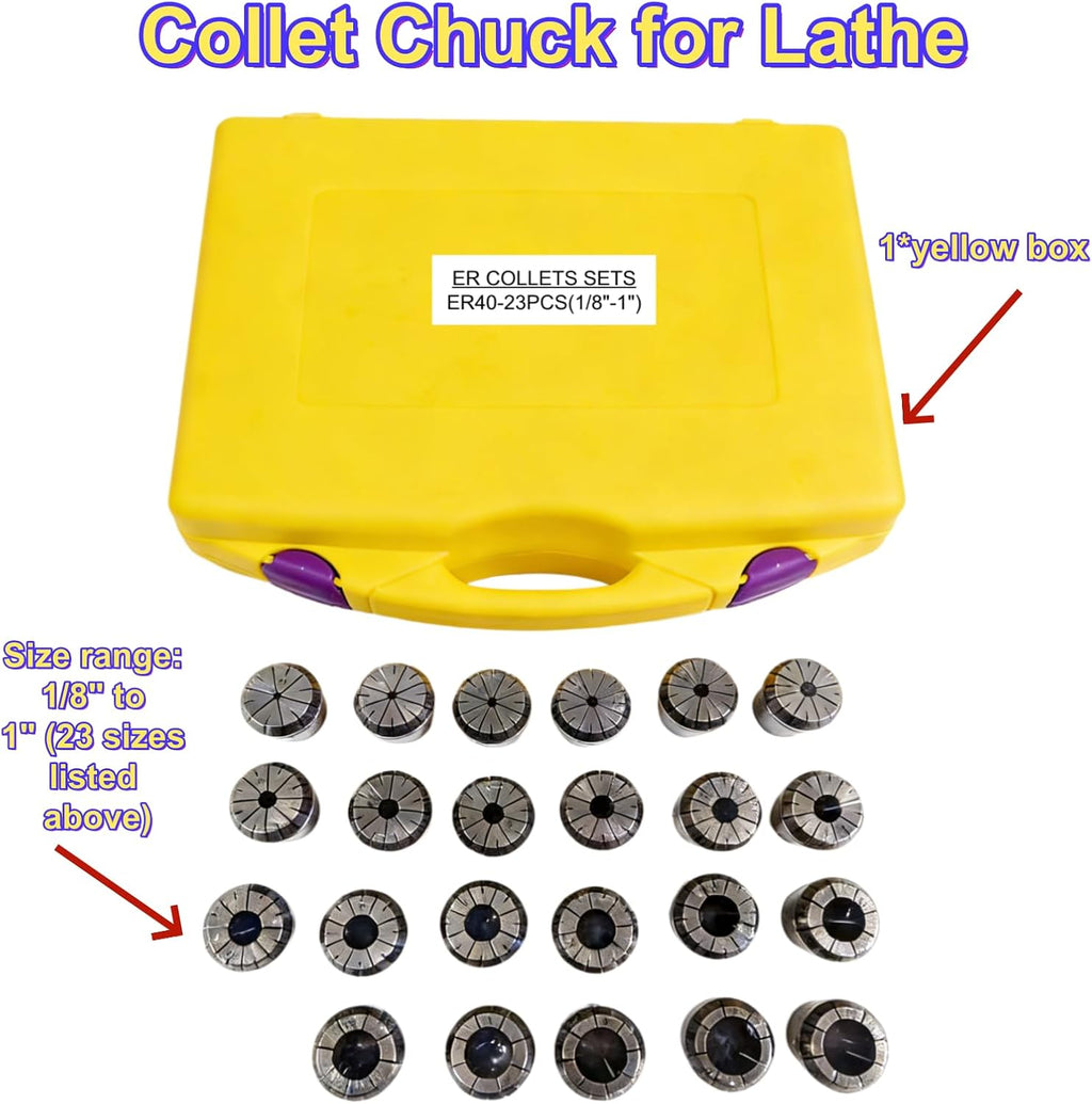 ER40 Collet Set 23 PCS, 1/8"-1" Precision Spring Collets