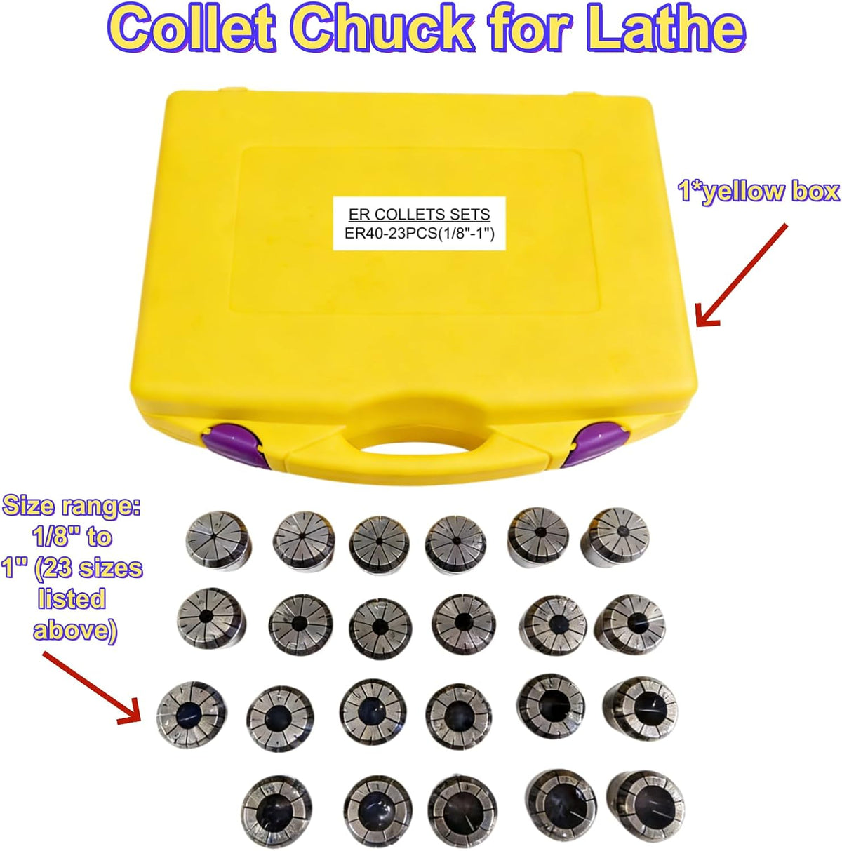 ER40 Collet Set 23 PCS, 1/8"-1" Precision Spring Collets