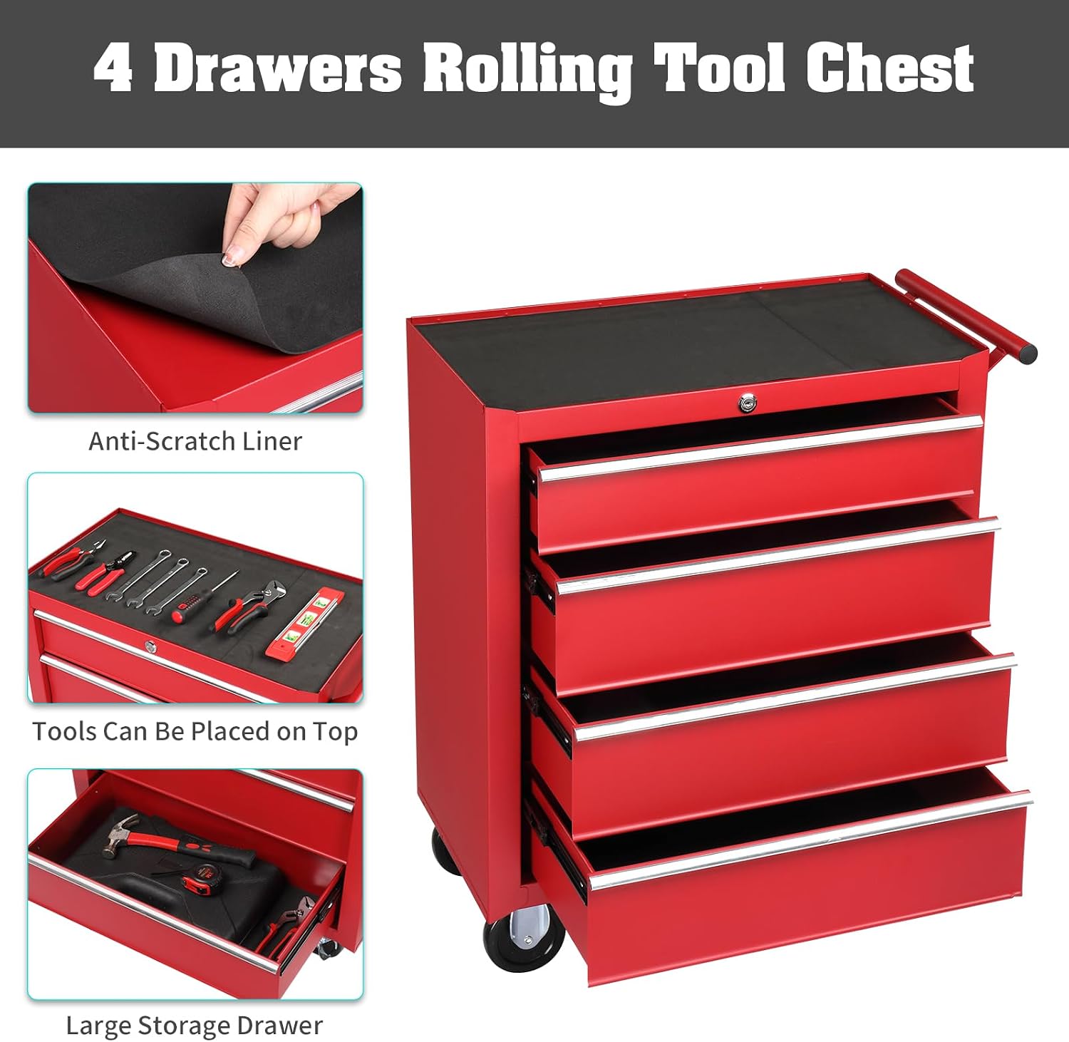 Rolling Tool Chest, Rolling Tool Box Storage Cabinet, Heavy Duty Utility Cart with Wheels, Design for Garage