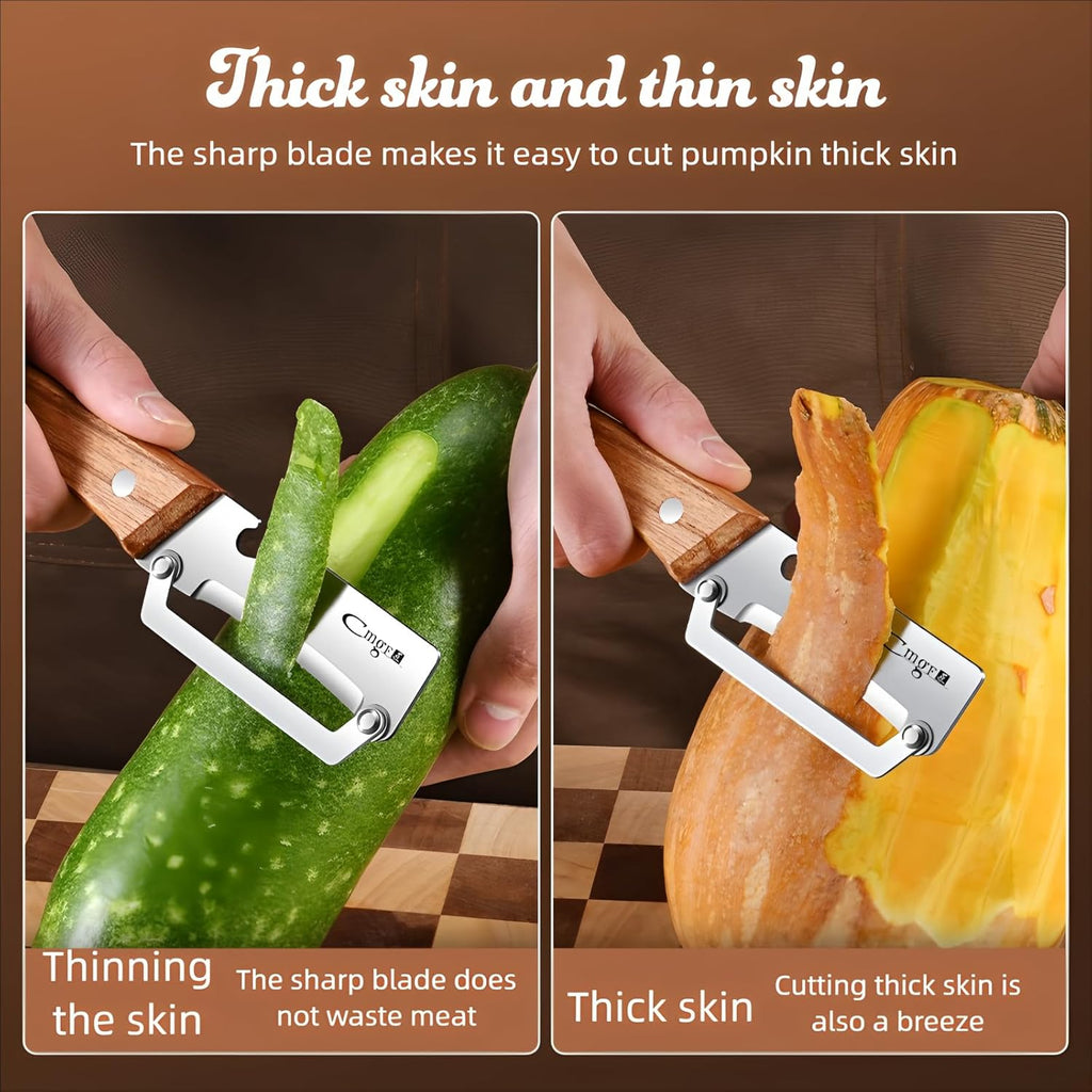 Premium Vegetable Peeler with Wooden Handle and Bottle Opener Stainless Steel Blade Kitchen Tool for Fruit Apple
