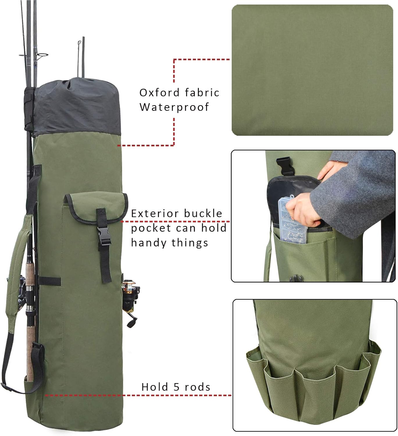 Fishing Pole Bag with Rod Holder Canvas Carrier Bag Fishing Rod Reel Organizer Bag Foldable Fishing Tackle Storage