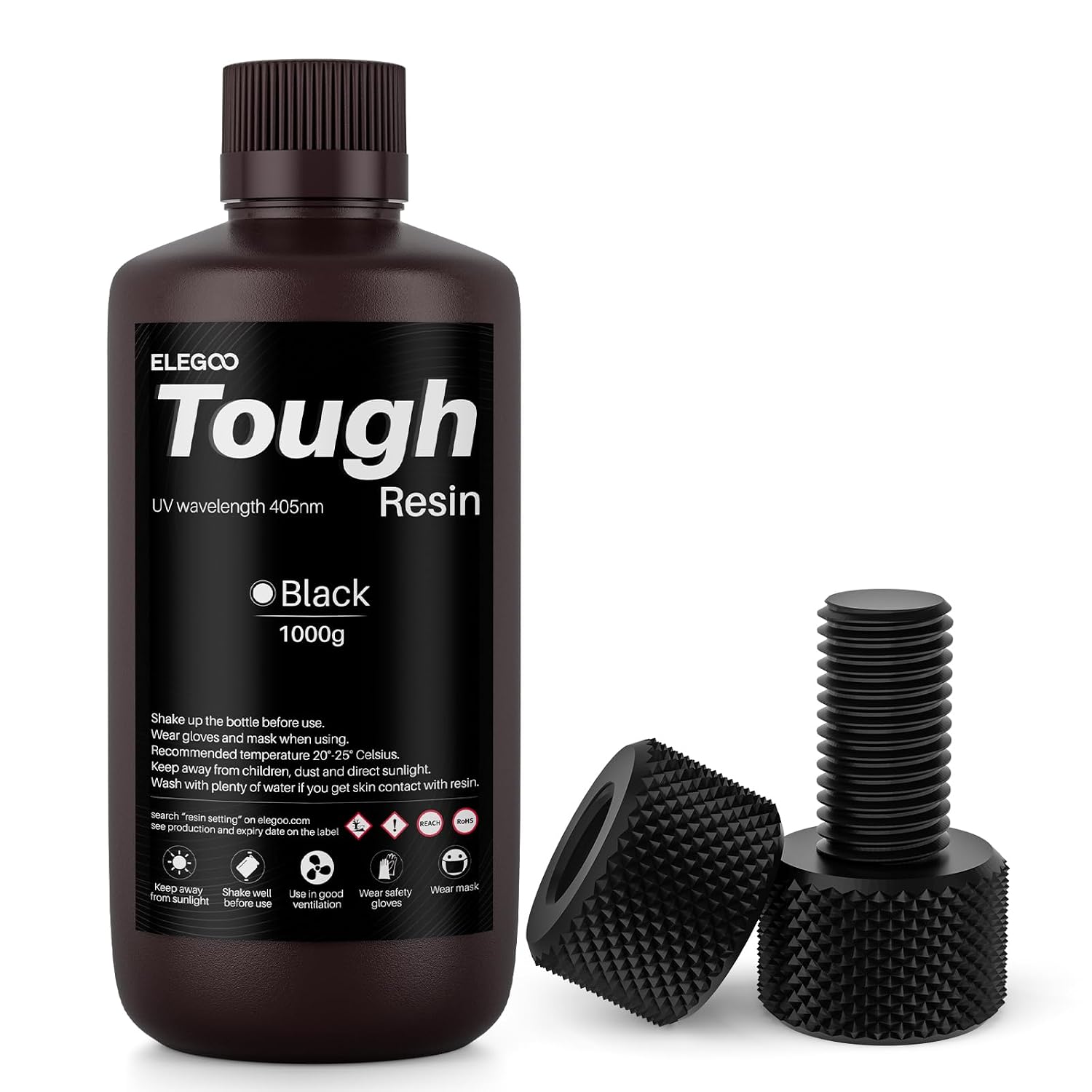 ELEGOO Tough Resin, 3D Printer Resin for DLP LCD 3D Printers Black 1000g | with High Impact Resistance and High