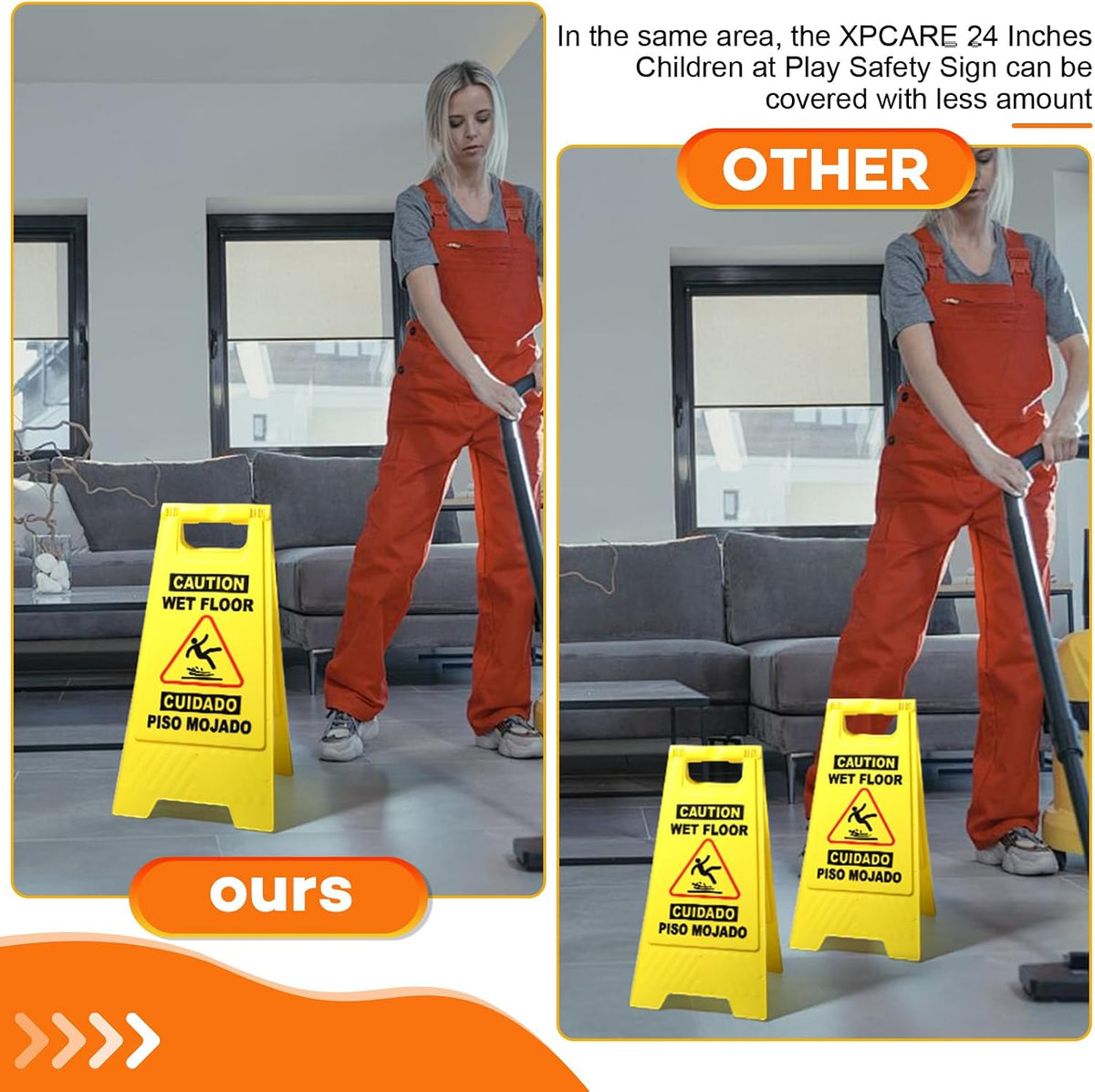 6 Pack 24 IN Caution Wet Floor Sign Bilingual Foldable Safety Sign | Safety Warning Signs Wet Floor Sign Commercial