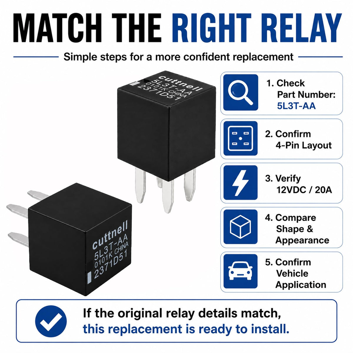 Cuttnell 4-Pack 5L3T-AA Relay 12V 20A 4-Pin