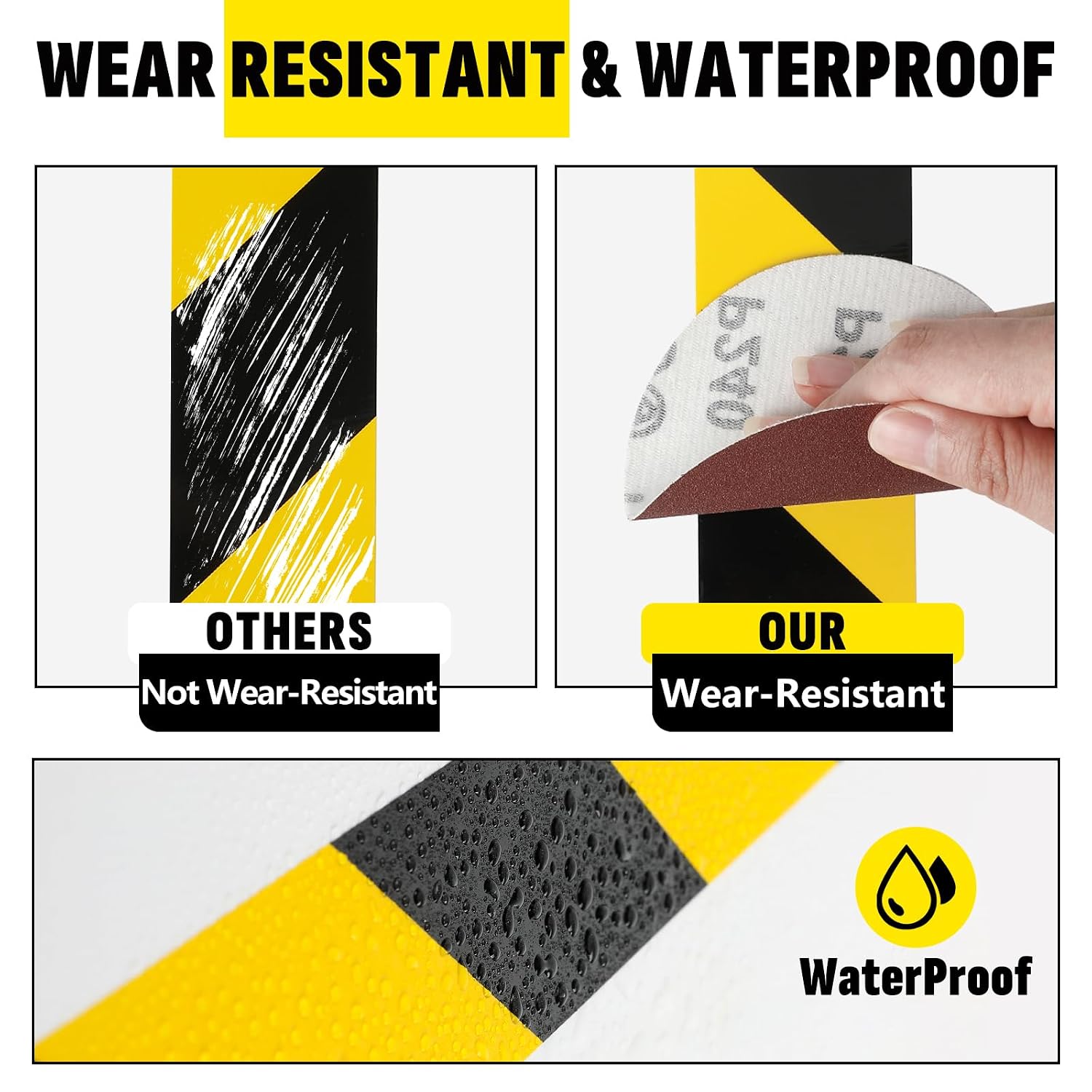 2in x 200 FT Black & Yellow Caution Tape Roll, Safety Tape | Black & Yellow Floor Marking Tape, High Adhesive Hazard