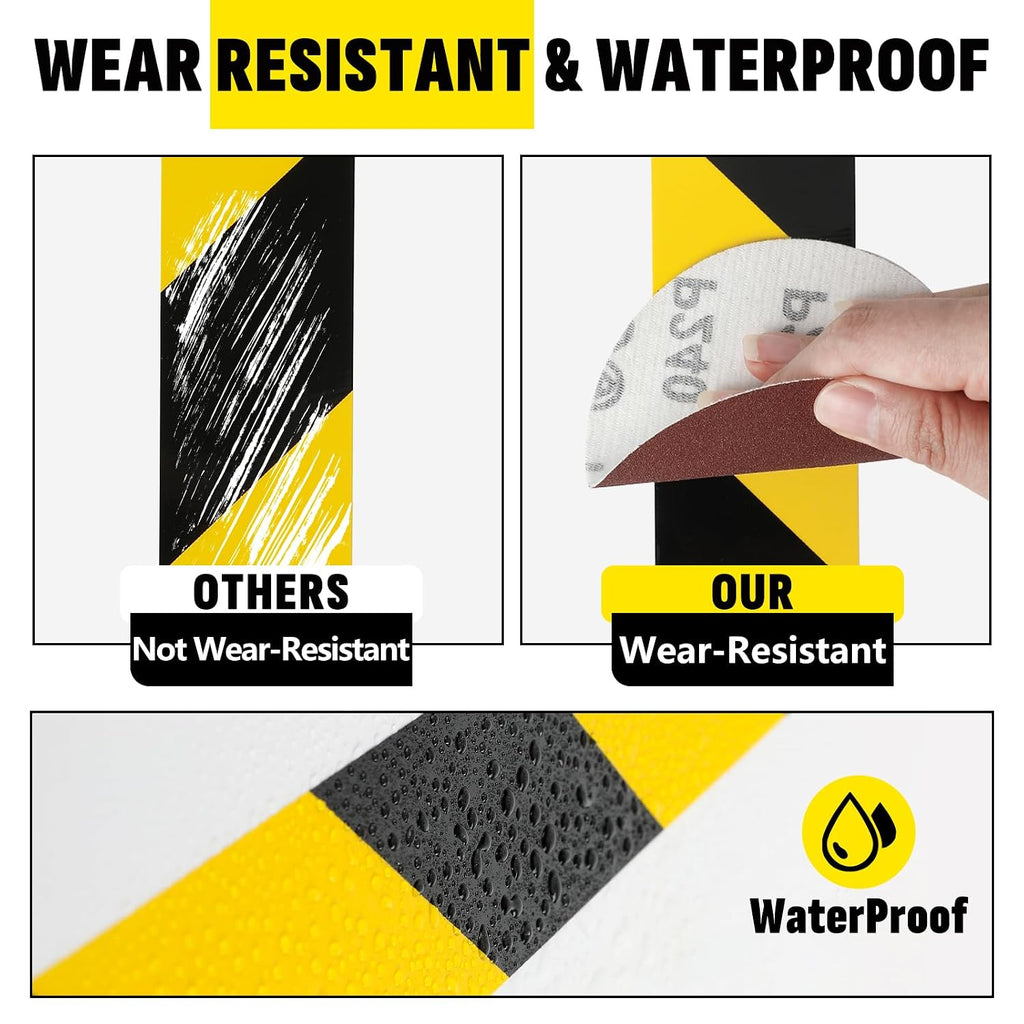 3 Roll Black & Yellow Caution Tape, 2in x 600 FT Total Length Safety Tape | Black & Yellow Floor Marking Tapes, High