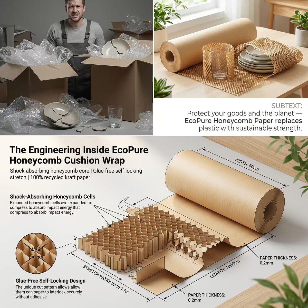 Honeycomb Packing Paper 20"x295' Eco-Friendly for Moving