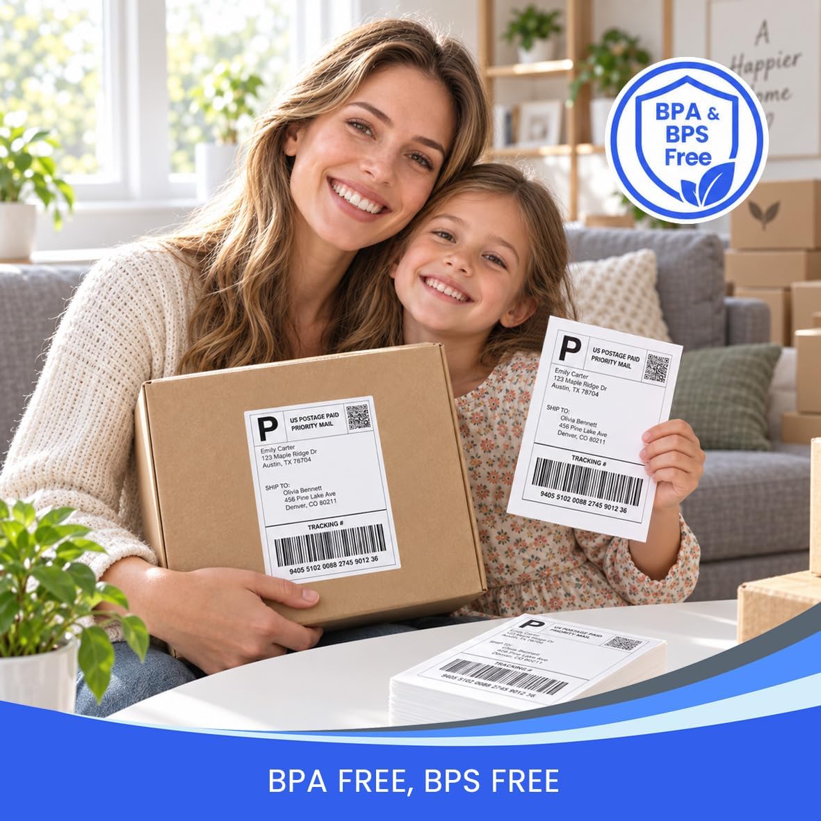 4x6 Fanfold Thermal Shipping Labels, BPA & BPS Free,1000 Labels